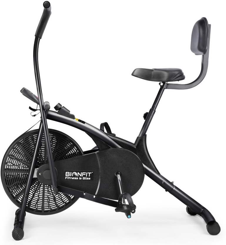 BIONFIT Moving Handle Exercise Cycle For Home Gym, Upright Air Bike With Back Support Dual-Action Stationary Exercise Bike(Black)