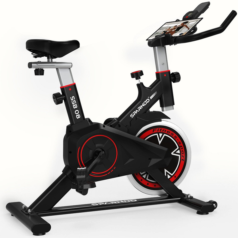 Sparnod Fitness SSB-08 Cycle for Home Gym with 8kg Flywheel LED Display Pulse Sensor Silent Belt Spinner Exercise Bike(Black)
