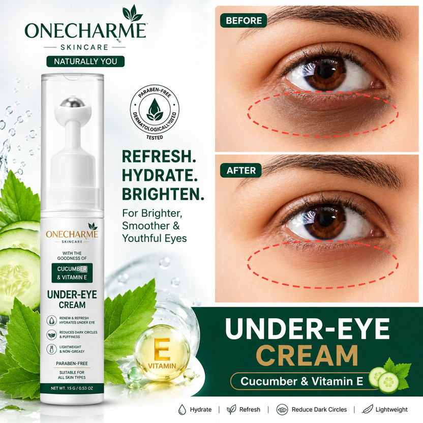 Onecharme Under Eye Cream with Cucumber & Vitamin E for Dark Circles(15 ml)