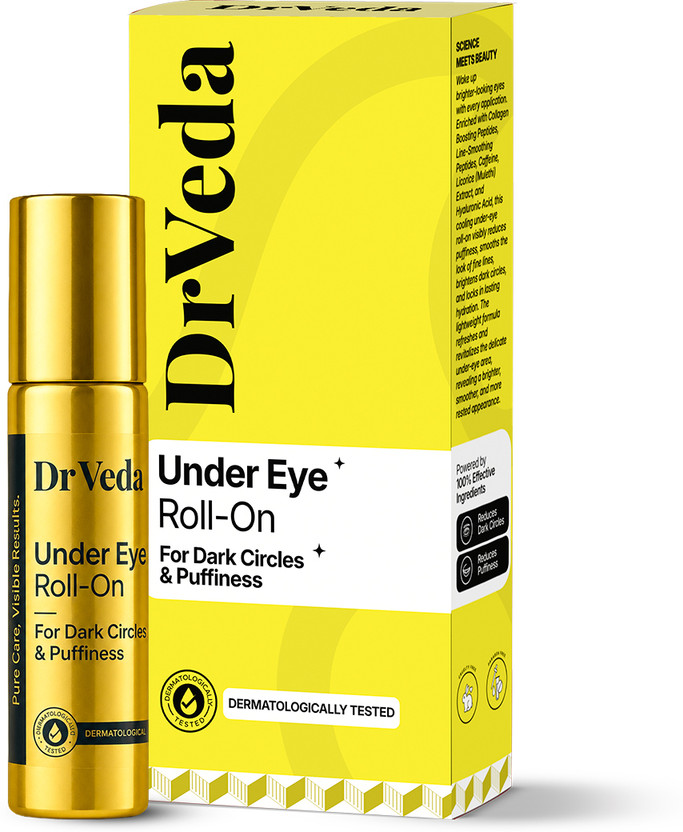 DrVeda Under Eye Cream Roll On for Dark Circles, Puffiness & Fine Lines 100% Natural(10 ml)
