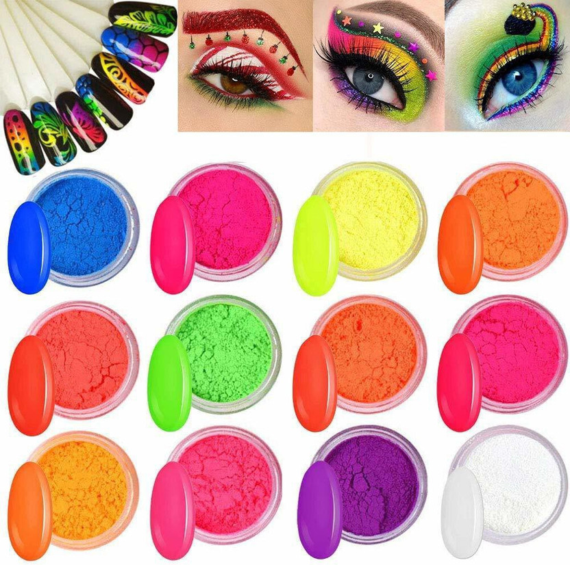 Cosluxe Neon Pigment Eyeshadow Powder & Nail Powder, Nail Pigments nail Glitter,12 -PCS 12 ml(MULTICOLORS)