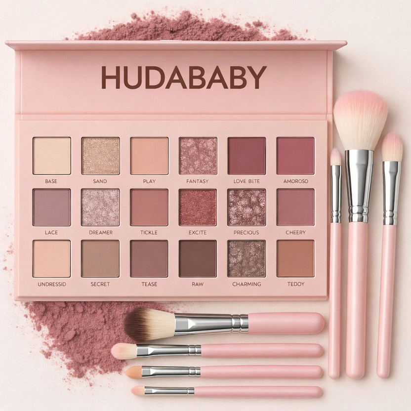 HUDA BABY 18-Color Eyeshadow Palette & 7 Pink Brushes 18 g(The Nude Edtion)