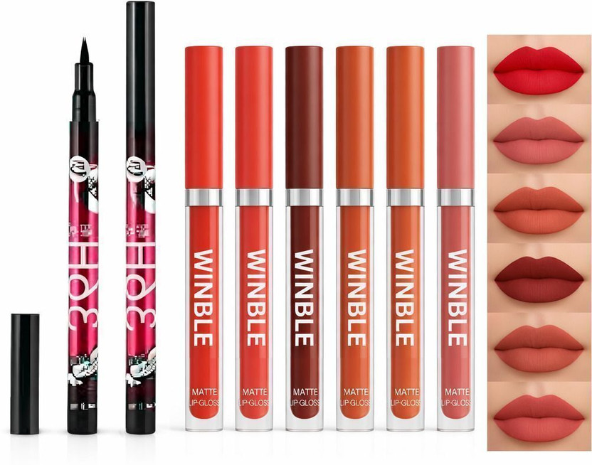 Winble BEST QUALITY 4 IN 1 LIQUID LIPSTICK RED WITH PACK OF 2 EYELINER 100 ml(MULTI)