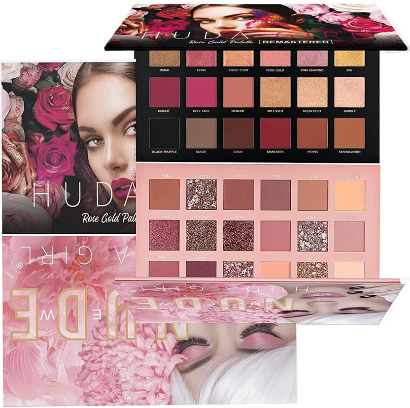 Huda Girl Beauty Set of 2 Eyeshadow Palette, Nude Edition and Rose Gold Edition Eye Shadow 80 g(Nude + Rose Gold)