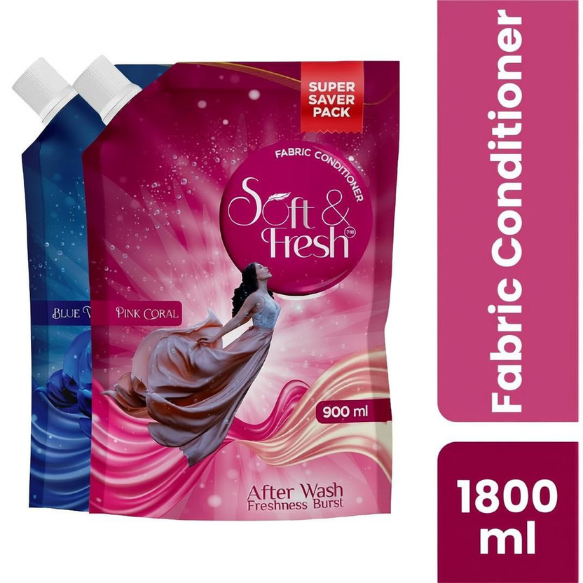 Soft Soft & Fresh Pink Coral & Blue Wave Fabric Conditioner increase shine, softness and Freshness(2 x 900 ml) - Flipkart Deal