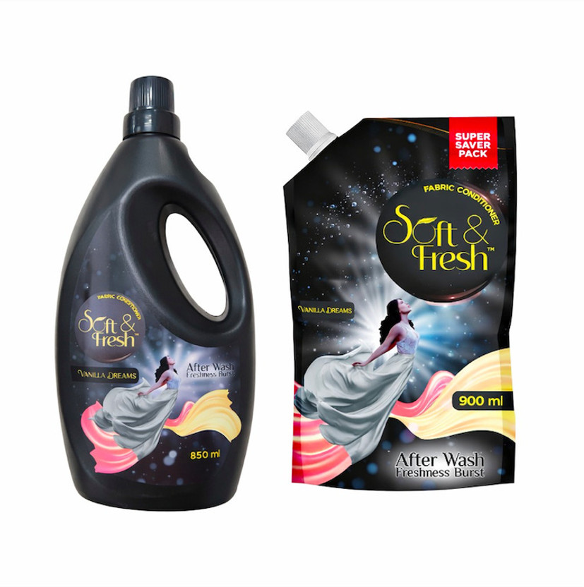 Soft & Fresh Vanilla Dreams Fabric Conditioner softener Combo [Bottle + Pouch] (850ml+900ml)(1750 ml)