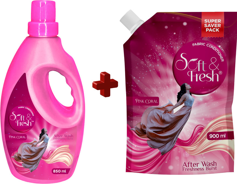 Soft & Fresh Pink Coral Fabric Conditioner softener Combo [Bottle + Pouch] (850ml+900ml)(1750 ml)