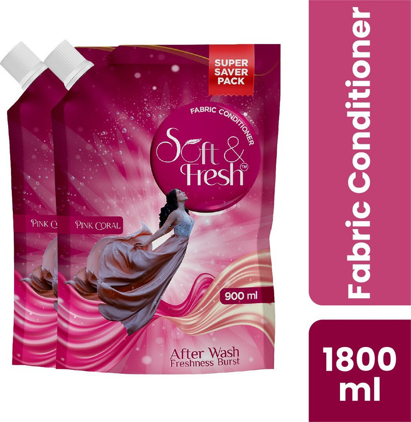 Soft Soft & Fresh Pink Coral after wash Fabric Conditioner increase shine,softness & Freshness(2 x 900 ml) - Flipkart Deal