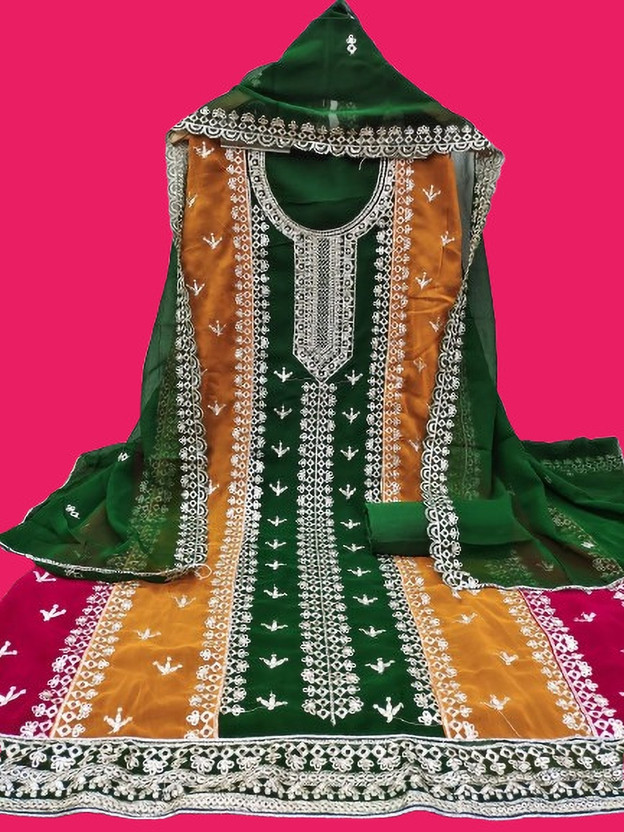 STYLEFLORA Georgette Embroidered Salwar Suit Material