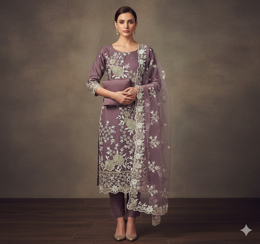 skyfiesta Net/Lace Embroidered Salwar Suit Material