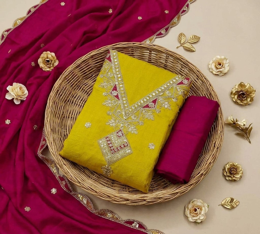 Hidhasha Hidhasha Cotton Silk Embroidered Salwar Suit Material - Flipkart Deal