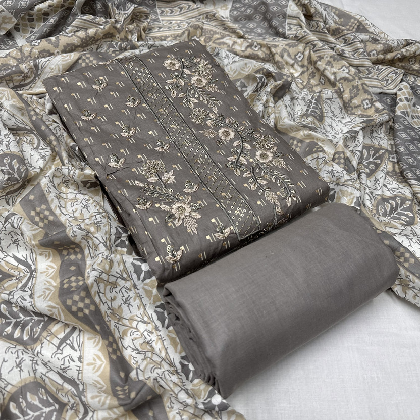krishna boutique Pure Cotton Embroidered, Printed Salwar Suit Material