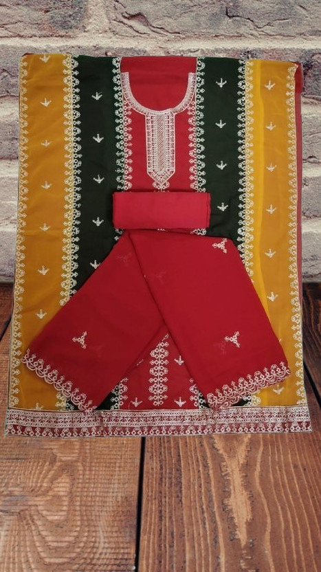 LADYPOTION Georgette Embroidered Salwar Suit Material