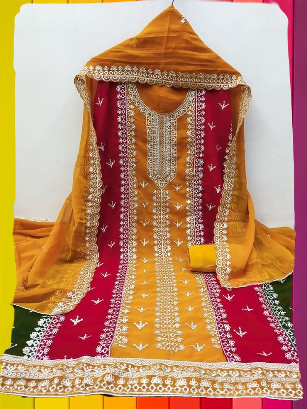 STYLEFLORA Georgette Embroidered Salwar Suit Material