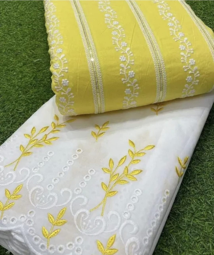 WINSSUTRA Cotton Blend Embroidered Kurta & Patiyala Material