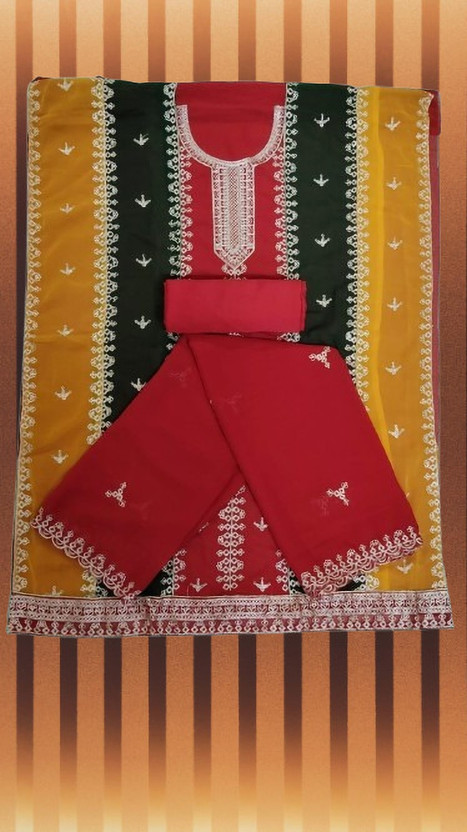 LADYPOTION Georgette Embroidered Salwar Suit Material