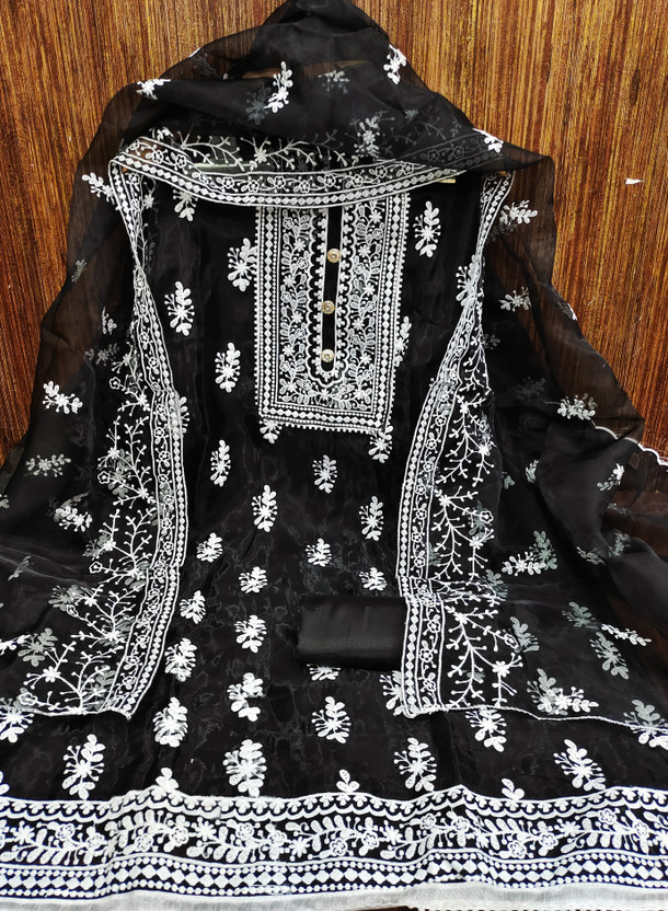 M FASHION Organza Embroidered Salwar Suit Material