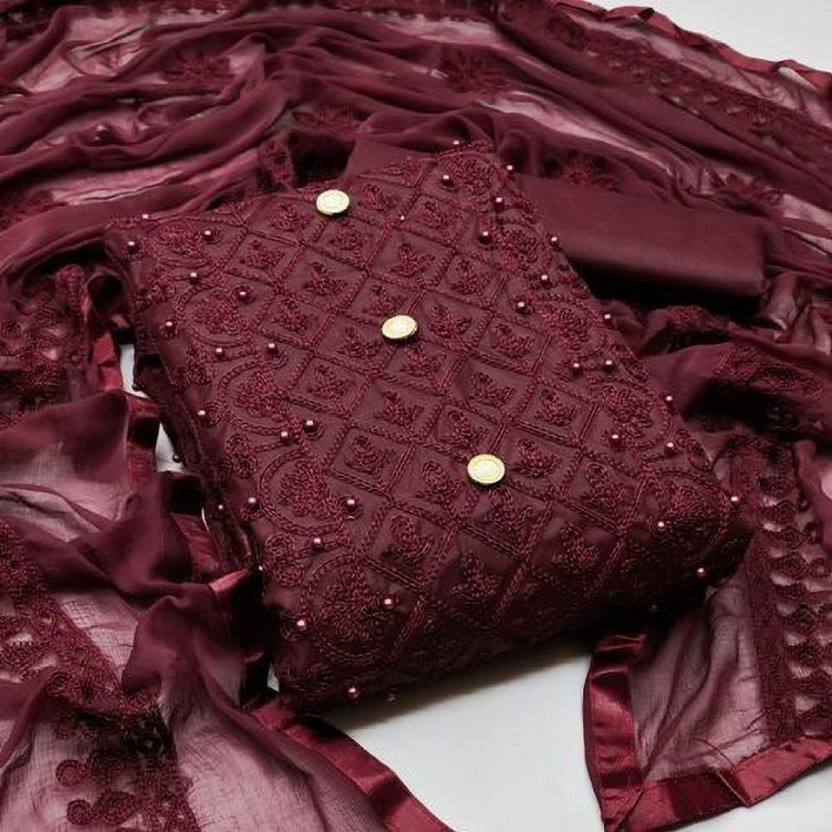 RSTWISTER Cotton Blend Embroidered Kurta & Churidar Material