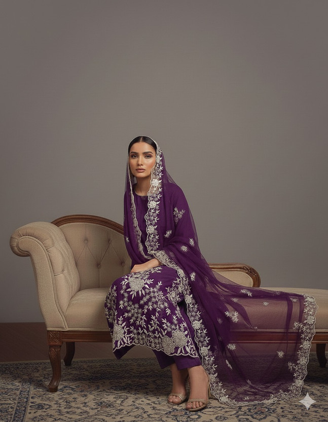 CLOTHLEMON Net/Lace Embroidered Salwar Suit Material