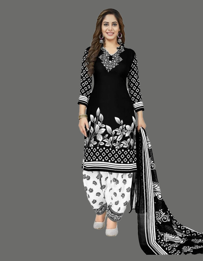 YASHIKA Crepe Solid, Polka Print, Floral Print, Printed, Geometric Print Kurta & Patiyala Material