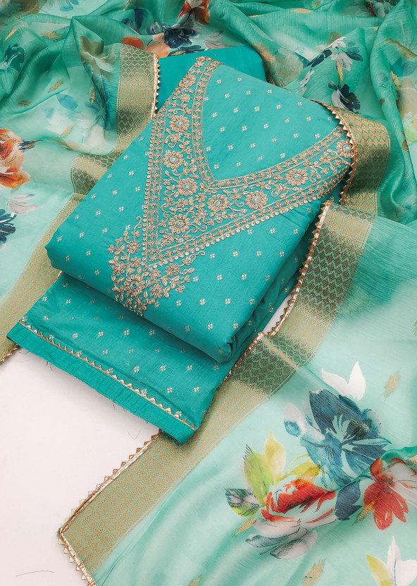 Tavas Chanderi Embroidered Salwar Suit Material