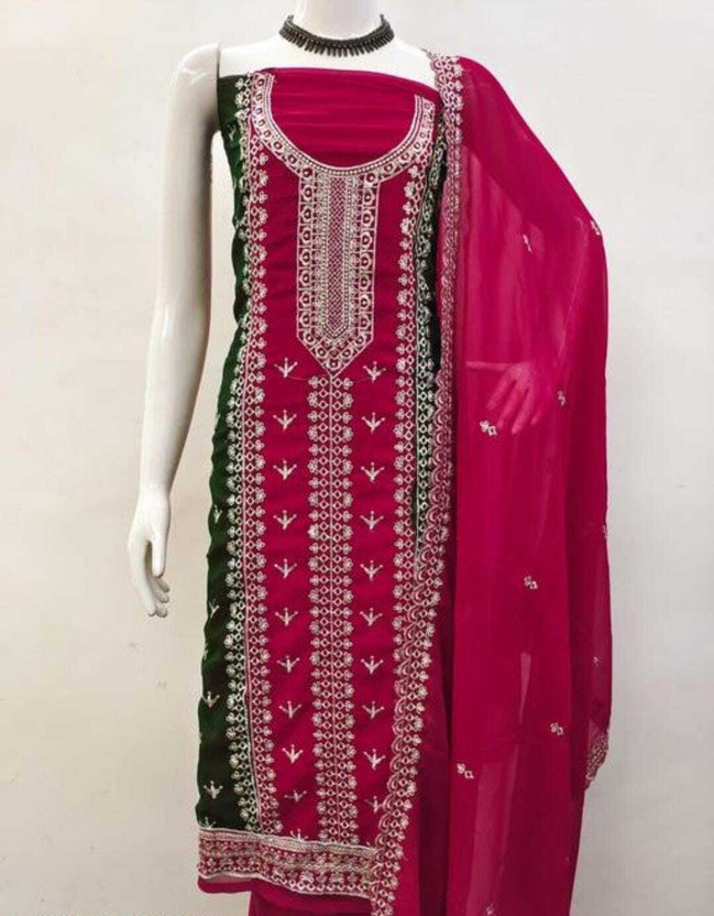 FUSIONVALLEY Georgette Checkered Salwar Suit Material