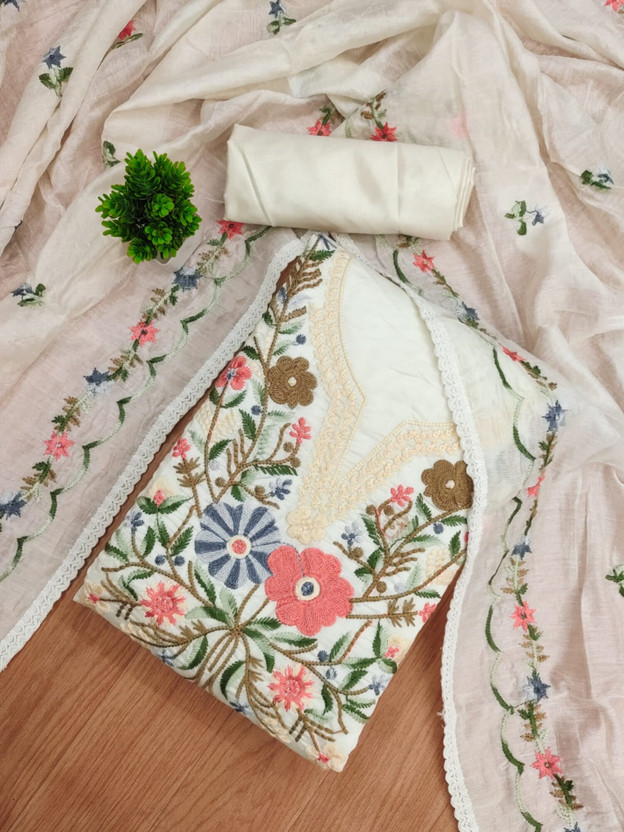 Divastri Cotton Blend Embroidered Salwar Suit Material