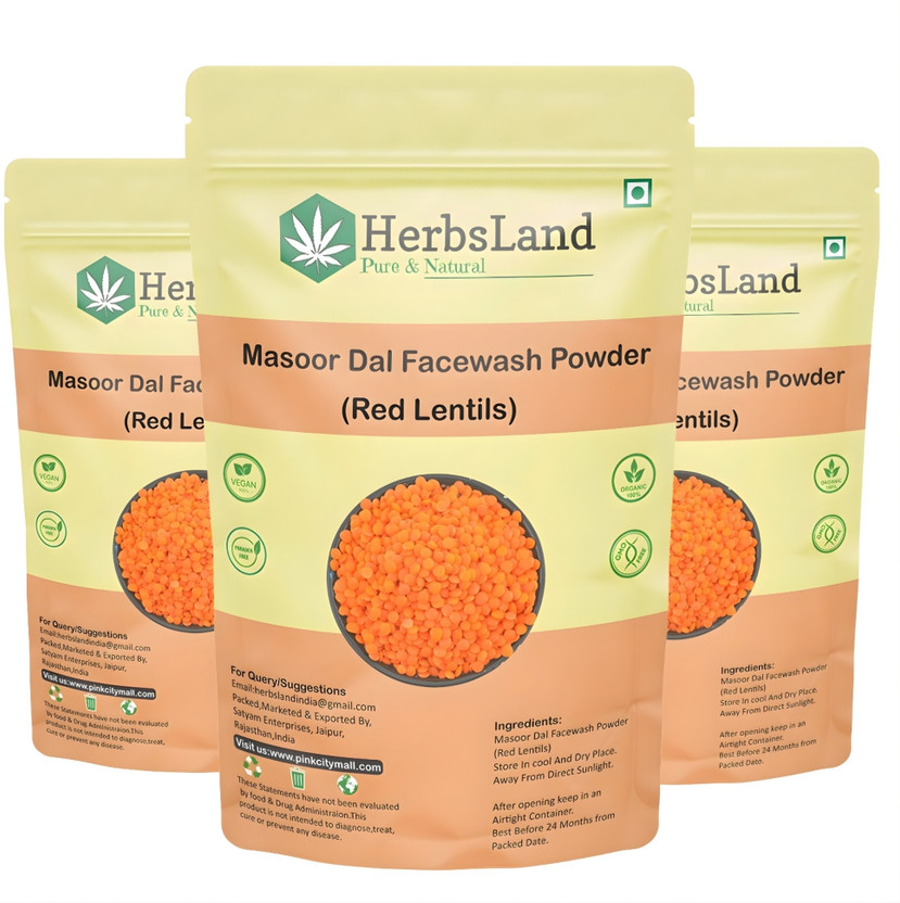 HerbsLand 100% Pure and Natural Masoor Dal Facewash Powder For Skin, Face Pack | Face Mask for Fairness | Tanning & Glowing Skin Face Wash(300 g)