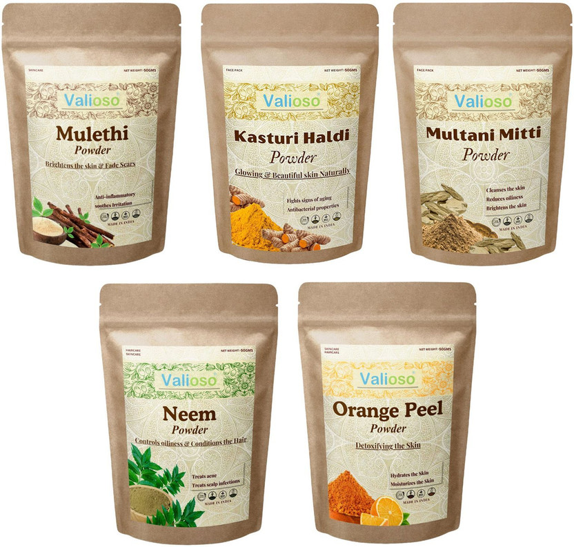 Valioso Mulethi, Kasturi Haldi, Multani Mitti, Neem And Orange Peel Powder For Face Pack(250 g)