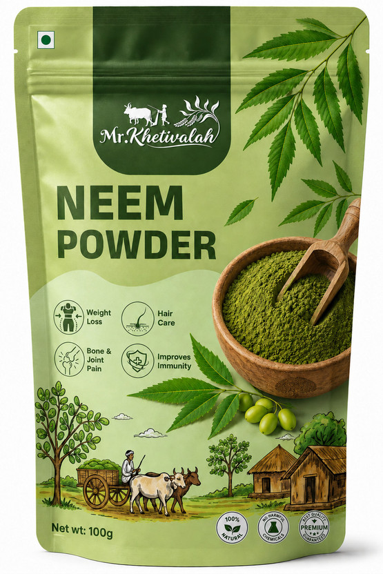 MR. KHETIVALAH Natural Neem Leaves Powder for Eating, Face Pack, Tooth, Skin, Hair, Drinking(100 g)