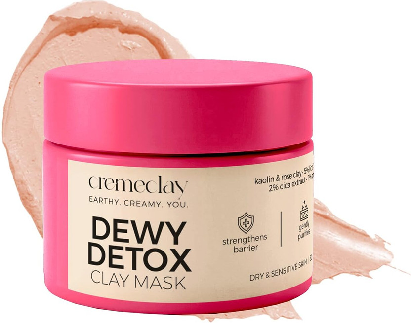 cremeclay Dewy Detox Non-Drying Clay Mask | Purify & Brighten | Rose Clay, Licorice & Aloe(50 g)