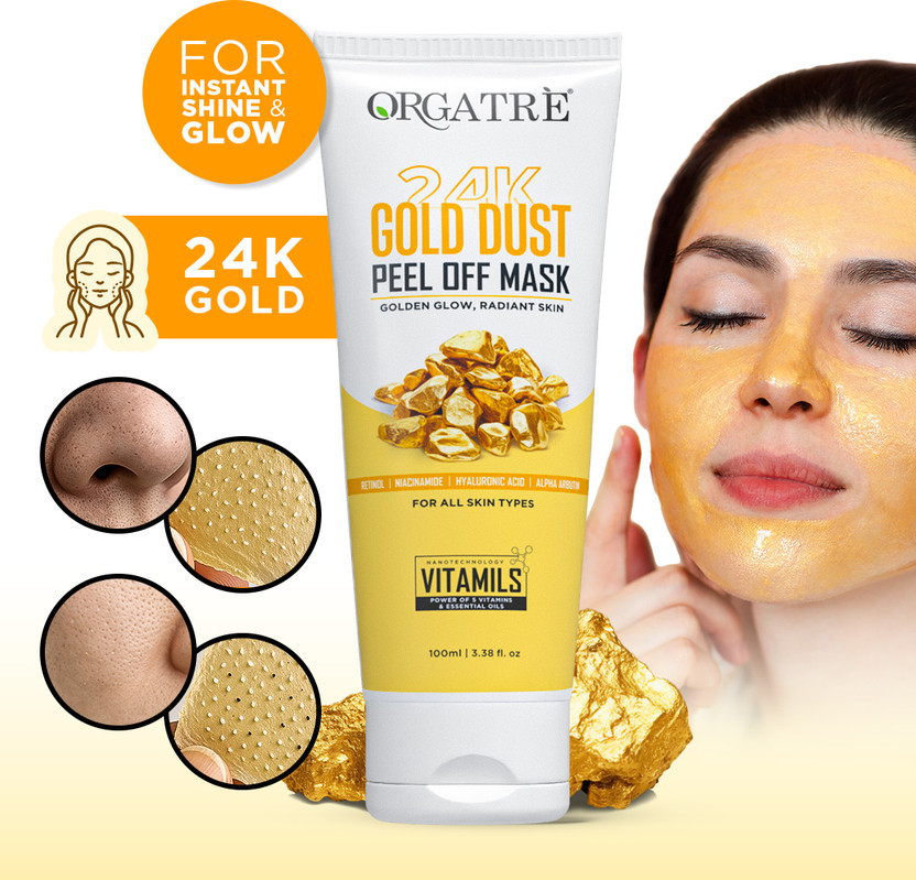 Orgatre 24K Gold Peel Off Mask for Glowing, Bright & Radiant Skin – Blackhead Remover(100 ml)