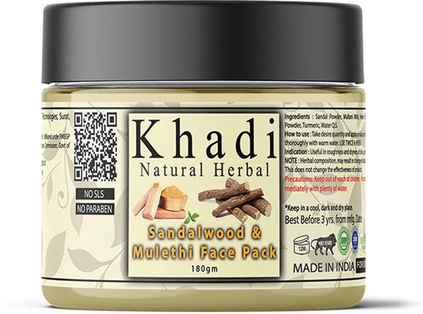 khadi natural herbal Sandalwood And Mulethi Face Mask | Skin Whitening Face Pack For All Skin Type Pack 180 gm(180)