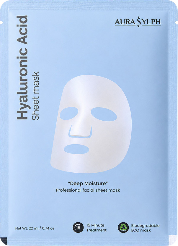 Aurasylph Korean Hyaluronic Acid Face Sheet Mask, Deep Hydrating, Each 22ml Pack of 1(22 ml)