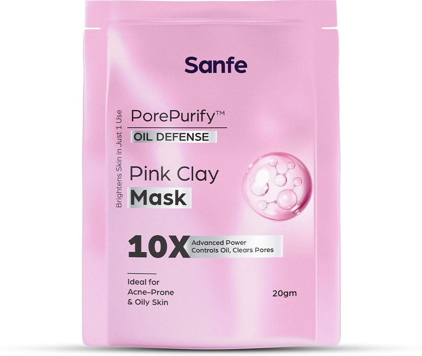 Sanfe Pink Clay Mask for Glowing Skin | Deep Face Cleansing & Brightening(20 g)