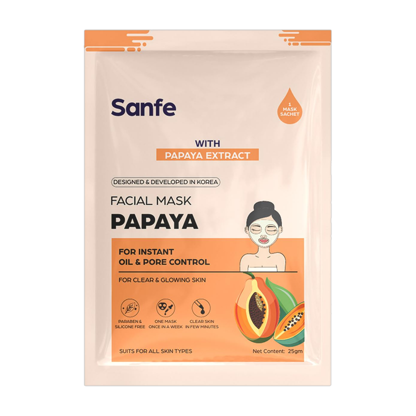 Sanfe Instant Oil Control Papaya Facial Mask 100% fruit extracts, Korean Mask | 1pc(25 g)