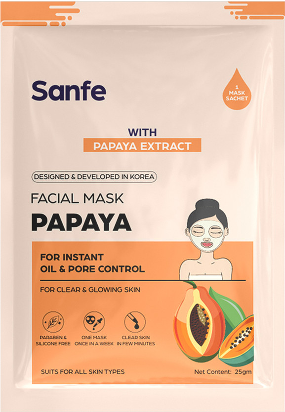 Sanfe Instant Oil Control Papaya Facial Mask 100% fruit extracts, Korean Mask | 1pc(25 g)