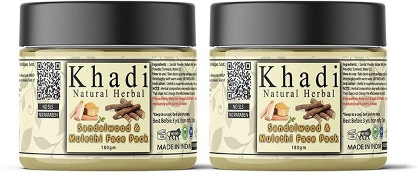 khadi khadi natural herbal Sandalwood And Mulethi Face Mask For All Skin Type Pack of 2 (Each180 gm)(360 g) - Flipkart Deal