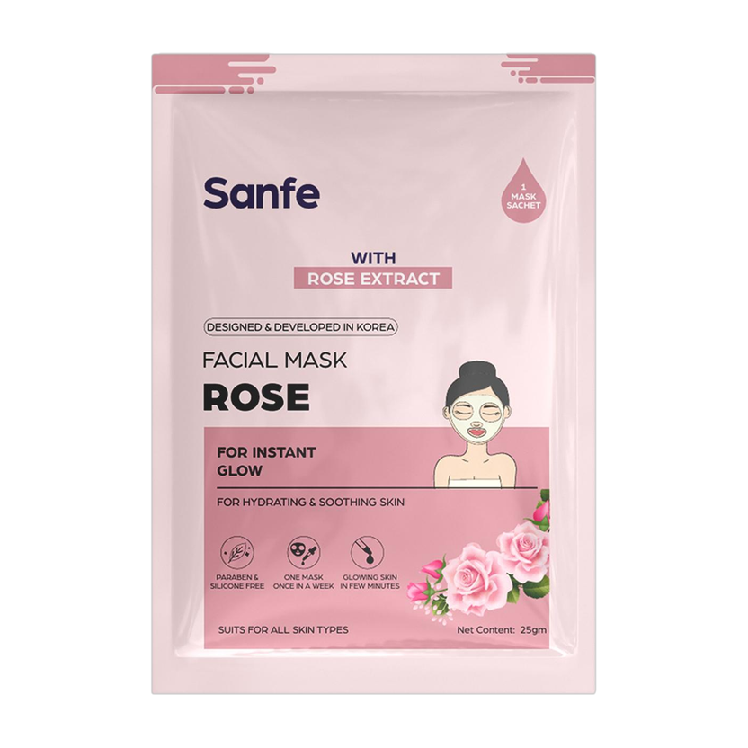 Sanfe Instant Glow Rose Facial Mask 100% fruit extracts, Korean Mask | 1pc(25 g)