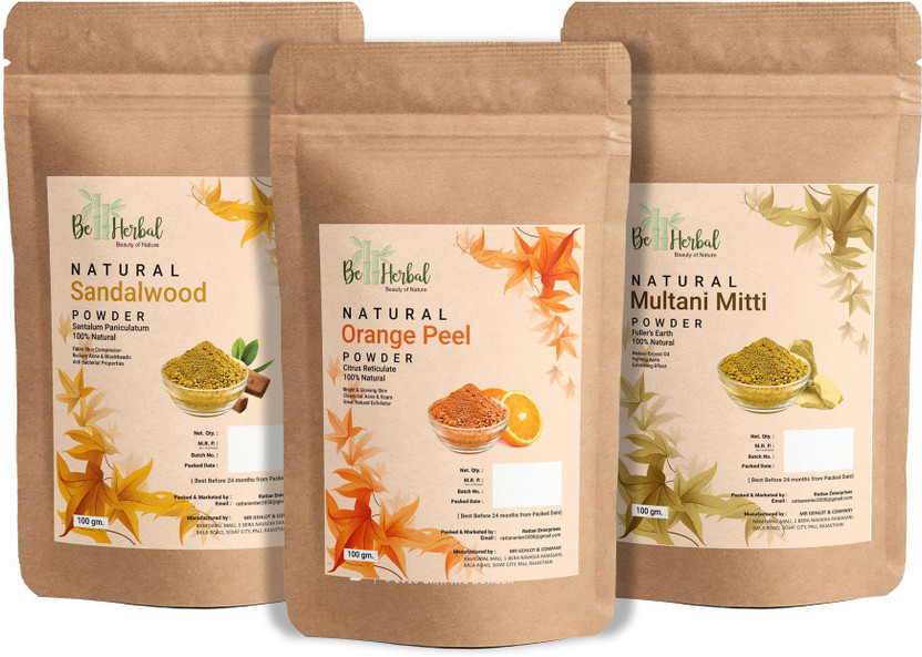 BE HERBAL Orange Peel+Sandalwood+Multani Mitti Powder For Face& Skin 100% Natural &Organic(300 g)