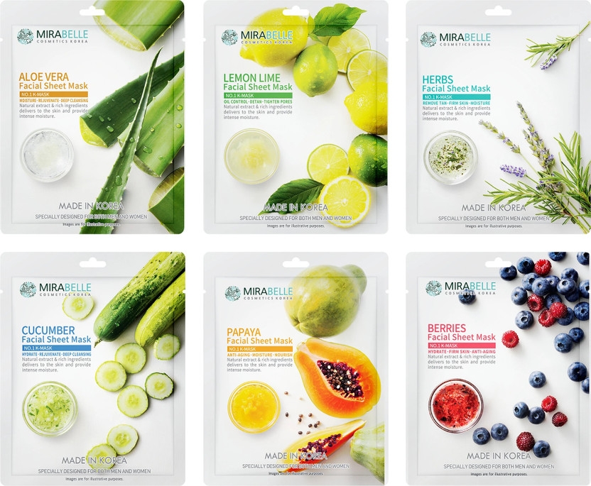 Mirabelle Fairness Sheet Mask for Intense Hydration, Made In Korea, Pack of 6(25 ml)