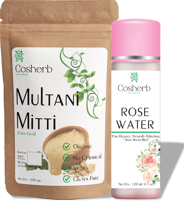 Cosherb Pure Multani mitti powder| Rose Water facepack for Skin Care(220 g)