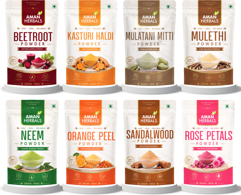 Aman Aman Herbals Herbal Face Pack Powder Combo Pack of 8(400 g) - Flipkart Deal