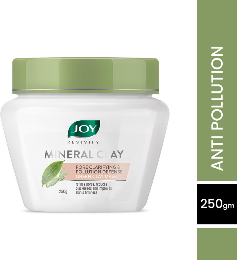 Joy Revivify Green Clay Mask Pore Clarifying and Pollution Defense Mask With Green Tea, Hyaluronic Acid, Jojoba Seed Oil & Lemongrass Oil, Clay Face Mask - No Parabens(250 g)