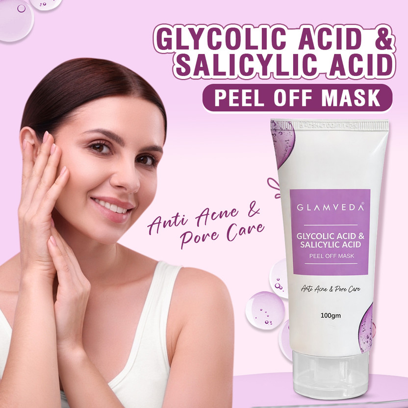 GLAMVEDA Glycolic & Salicylic Acid Anti Acne Peel off mask | For Oily & Acne Prone Skin(100 ml)
