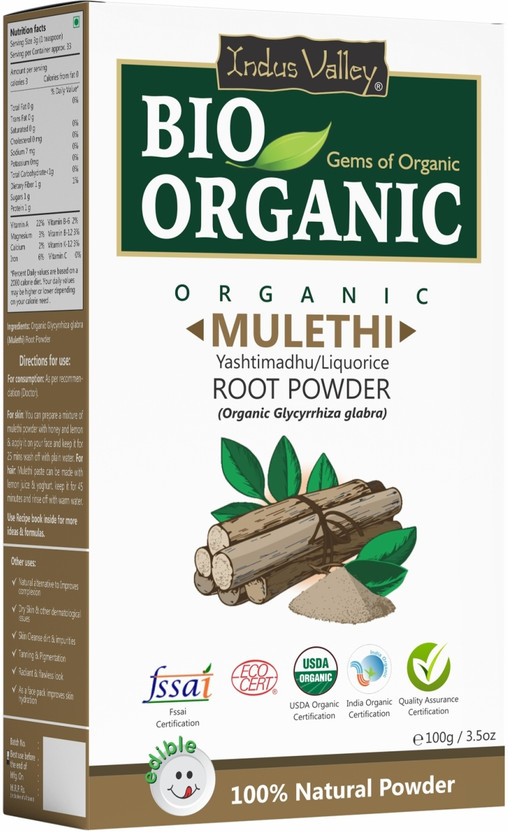 Indus Valley Natural Organic Mulethi Powder Glycyrrhiza Powder For Hair and Skin Care(100 g)