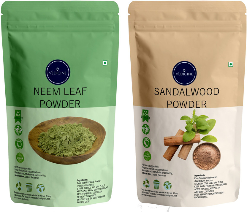 VEDICINE 100% Natural Sandalwood Powder and Neem Leaf Powder for Skin Care(200 g)