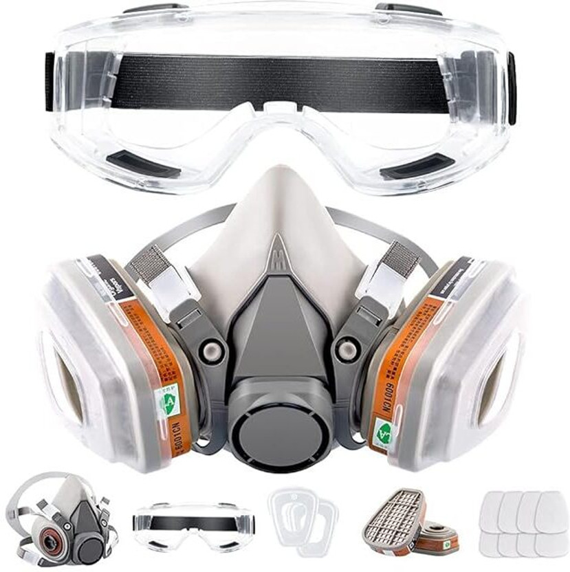 Washify Gas Mask Reusable Respirator With Filters Gas Mask For Painting, Woodworking GAS SPRAYER GLASSES Laboratory  Safety Goggle(Free-size)