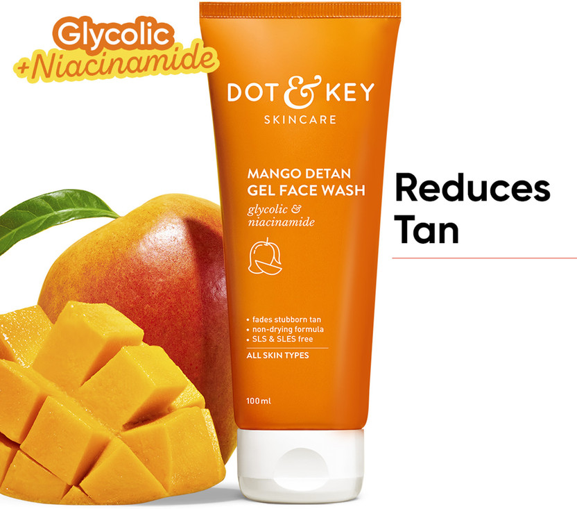 Dot & Key Mango Detan Gel ,Gently Cleanse Skin From Dirt & Oil,Fades Stubborn Tan Face Wash(100 ml)