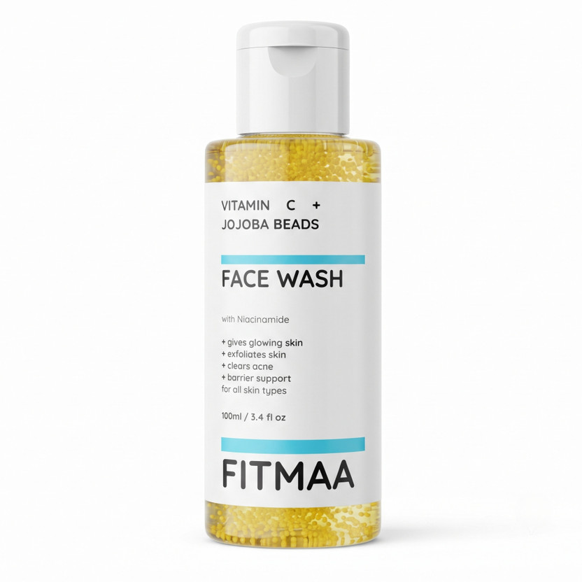 FITMAA Brightening  with Vitamin C, Jojoba Beads & Niacinamide | For Glowing Skin & Barrier Support | Anti-Acne Cleanser for Women, Men & Teens | For All Skin Types Face Wash(100 ml)
